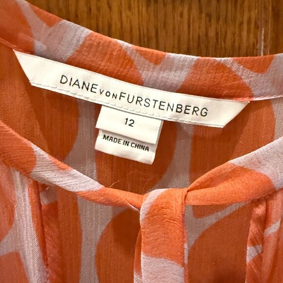 Diane von Furstenberg Desma Keyhole Neck Blouson Silk Chiffon Mini Dress Size 12 - Picture 6 of 8